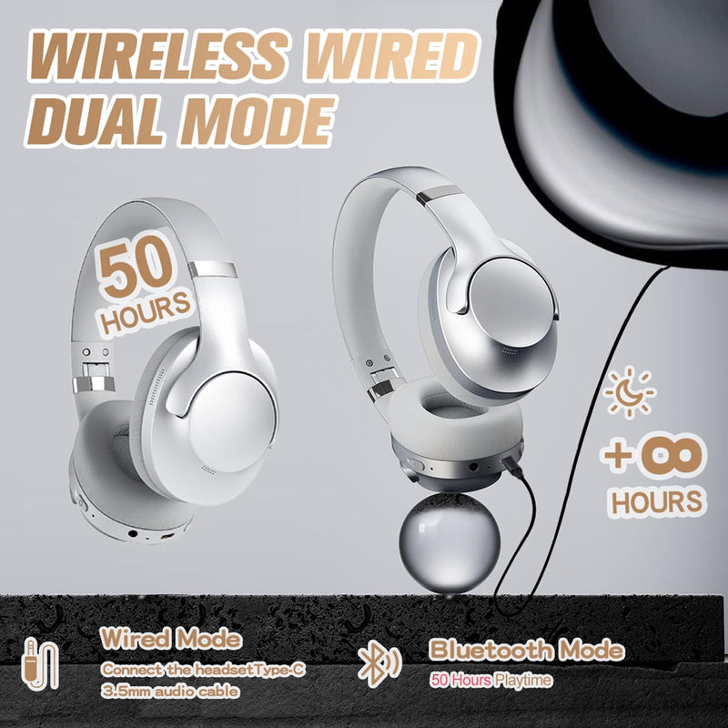 Xmenha BT048S Wireless & Wired Over Ear Headphones, Black, 50Hrs Battery, Bluetooth 5.4, ANC, Travel & Sport