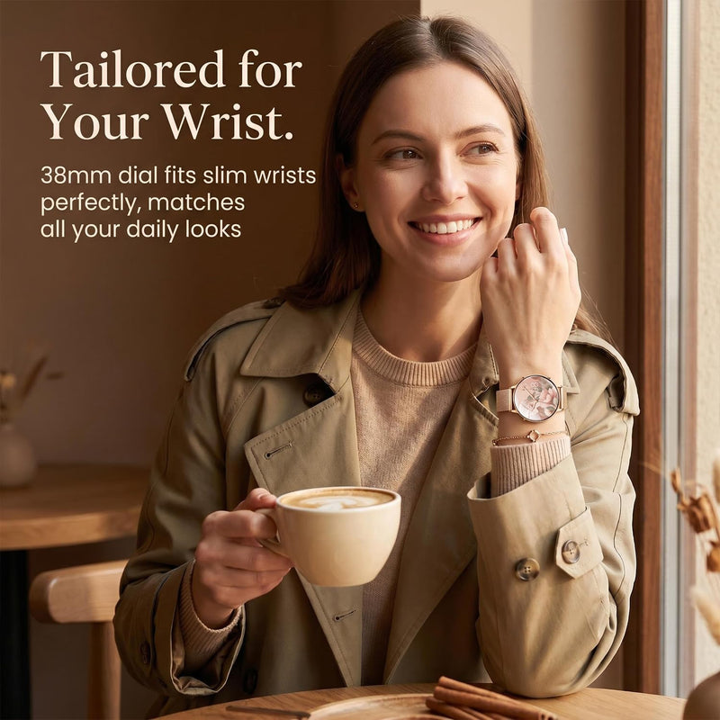 Smart Watch Lightweight for Women: 1.32” AMOLED Display Rose Gold with 2 Bands - IP68 Waterproof Fitness Tracker Smartwatch Compatible iPhone/Android - Gifts for Women 15–45