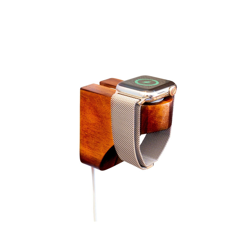 Wooden Watch Band Organizer and Wall Charging Stand Bundle - Works with All Apple Watch Bands (Walnut)