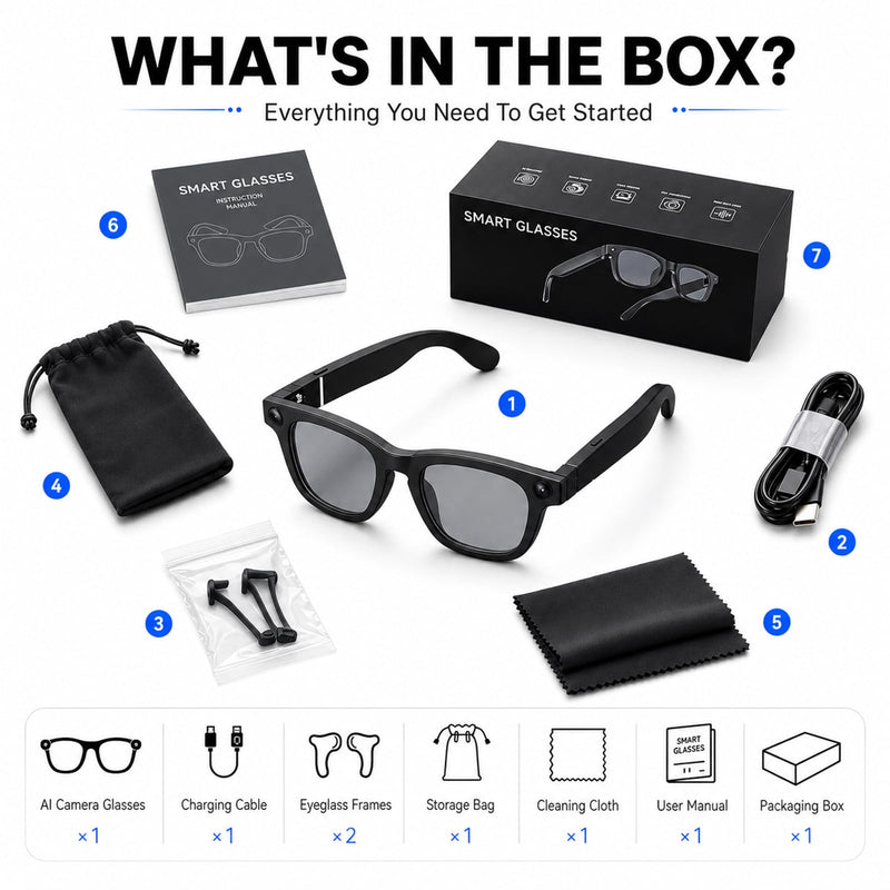 8MP AI Smart Glasses with HD Camera, Bluetooth Wearable Eyeglasses for Men & Women, 1080P POV Video Recording, Dual-Mic Noise Reduction, Voice Control, Lightweight Design M20