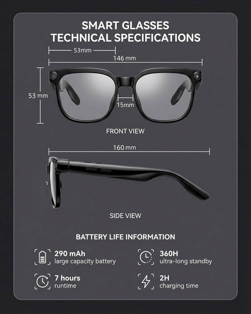 AI Smart Glasses with Camera and Audio for Travel & Meetings | 4K HD Video Recording, 8MP Camera, AI Voice, Real-Time Translation, Photochromic Lenses, IP65 Waterproof
