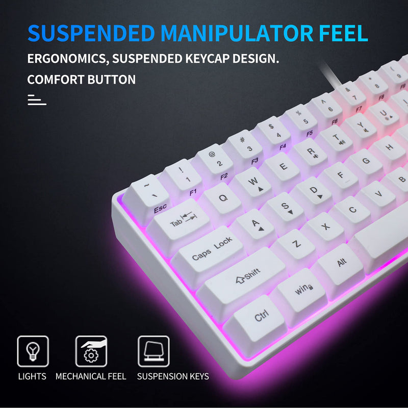 DGG 60% Wired Gaming Keyboard,RGB Backlit Ultra-Compact Mini Keyboard,Waterproof Mini Compact 61 Keys Keyboard, for PC/Mac Gamer, Typist, Travel, Easy to Carry on Business Trip,White White