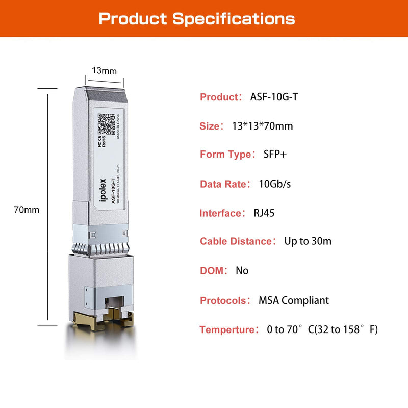 ipolex 10G SFP+ RJ45 Copper Transceiver, 10GBase-T RJ-45 SFP+ Module, Compatible for HPP, HP Aruba (CAT6a/CAT7, 30m)