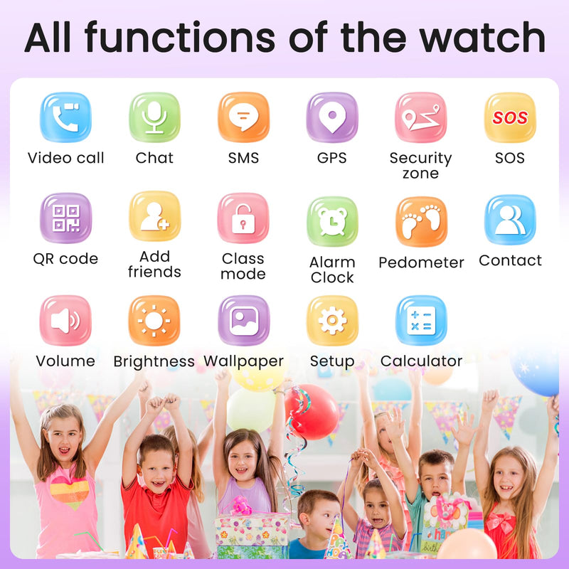 Kids smart Watches for Girls Boys 4g GPS Call Text-Smart Watch for Kids Game Camera Pedometer Alarm Clock Calculator-Kid Watches for Girls Boys 4-12 Age Gifts Purple