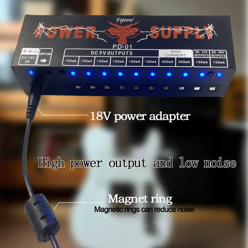 PD-01 Guitar Pedal Power Supply 10 Isolated DC Output for 9V/12V/18V Guitar Effect Pedal