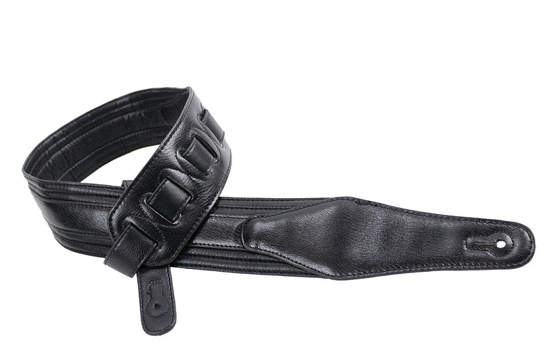 Walker & Williams G-513 Black Multi Layer Handmade Guitar Strap with Padded Glove Leather Back For Acoustic, Electric, And Bass Guitars