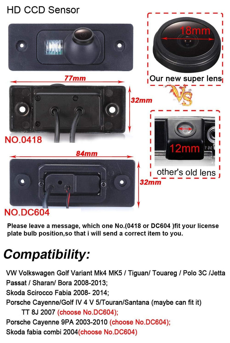 HD 720P Night Vision Waterproof Car License Light Plate Back Up Rear View Reverse Camera Replacement for Porsche Cayenne 9PA 2003-2010/Skoda Fabia Combi 2004/Audi TT 8J 2007 Model DC604=84mmx32mm