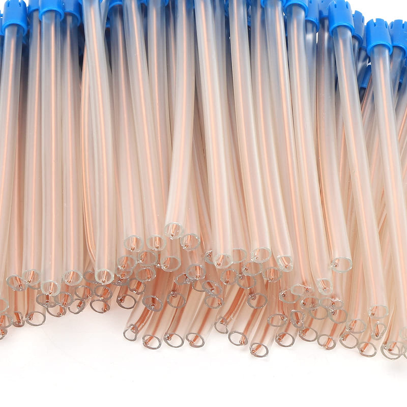 Pack of 100 Disposable Saliva Straws, Oral Care Sticks, Latex-Free Suction Tips, Flexible Transparent Tube with Blue Tips, Oral Care Accessories
