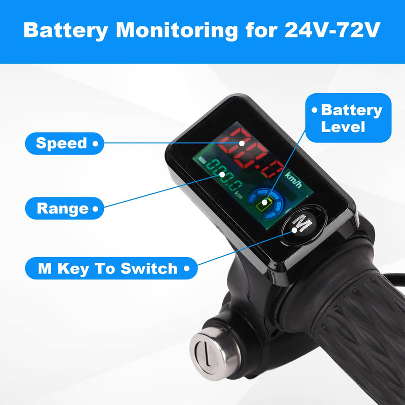 E Bike Grips Throttle Electric Scooter Twist Handlebar with LCD Display Throttle Accelerator Handle Grips with Cable Key Knock for tuttio Scooter Motorcycle 24V-72V