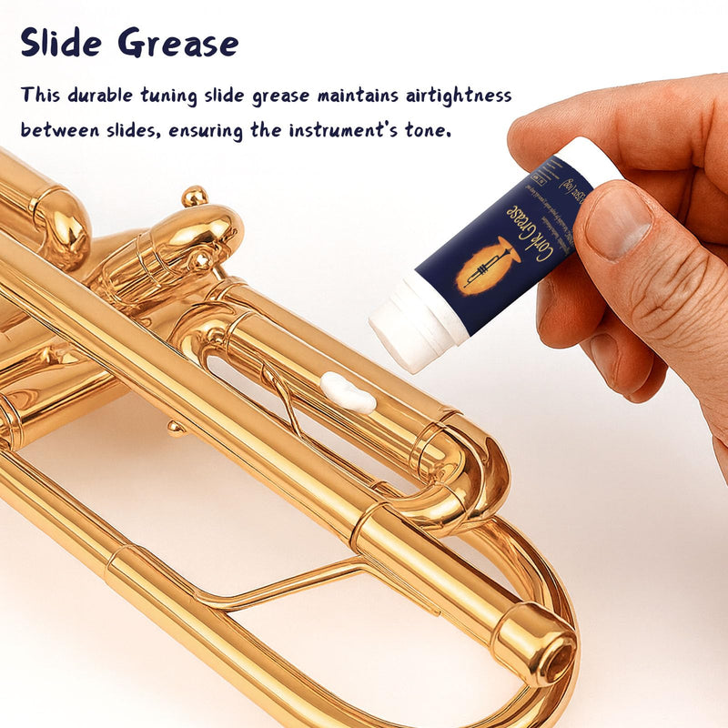 Trumpet Cleaning Kit, Clean and Care Horn, Trumpet Valve Oil Kit with Valve Oil, Slide Grease, Cork Grease, Cleaning Cloth, Mouthpiece/Valve/Bore Brushes, Polishing Cloth