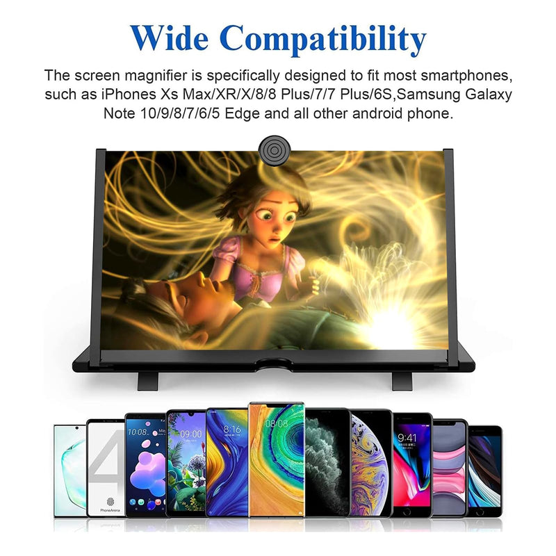 [AUSTRALIA] - 18" Screen Magnifier for Cell Phone - 3D HD Magnifying Projector Screen Enlarger Expanders for Movies, Videos and Gaming – Foldable Phone Stand with Screen Amplifier–Compatible with All Smartphones Black-18inch 