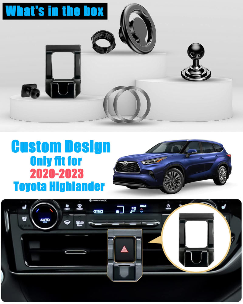 Car Phone Holder, Air Vent Magsafe Mount for Toyota Highlander 2020-2023 | Adjustable Magnetic Navigation Stand Fit for iPhone 17 16 15 14 13 12 Pro Max Plus Mini, Magsafe Case, All Phones Highlander/Magsafe