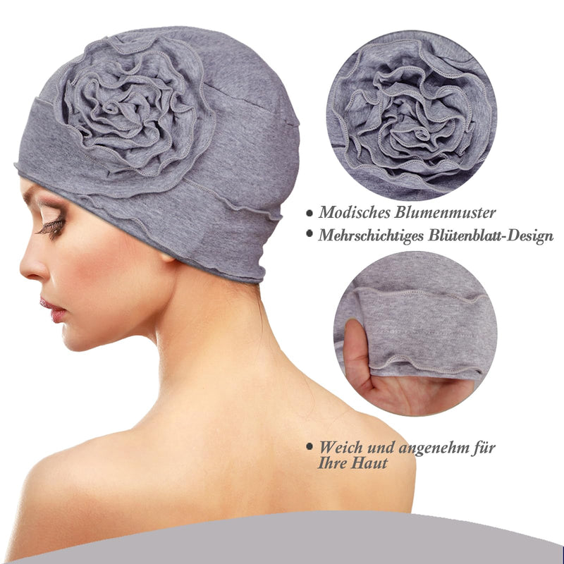 TSKNOMO 4 Pieces Chemo Headwear Set for Women, Breathable Cancer Headwear, Elastic Chemo Hats for Women with Hair Loss Light Grey + Light Purple + Light Blue + Khaki