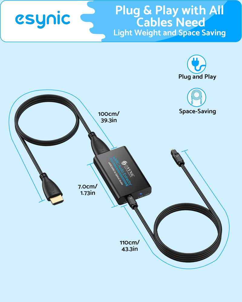 [AUSTRALIA] - eSynic Professional eARC Audio Extractor-Only Work for HDTV ARC/eARC Ports-192KHZ ARC to Optical Audio Adapter-Easy to Setup-7ft Long-Dolby5.1 & DTS 5.1 Formats-from HDTV to Optical Soundbar-No CEC 