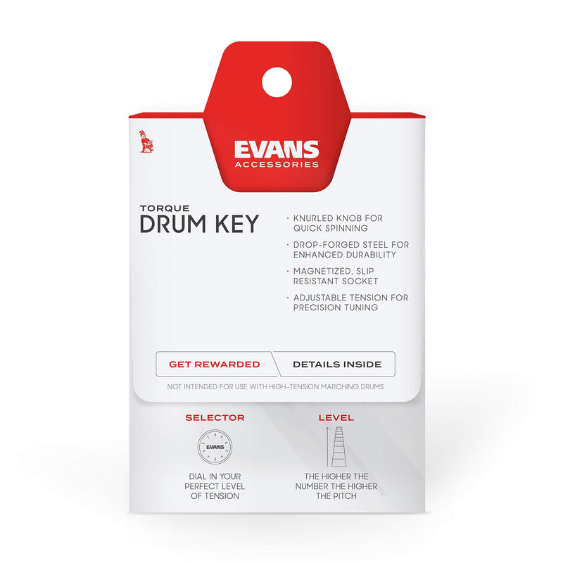 Evans Torque Key - Drum Key Tuner - Magnetic Drum Tuner - Drum Tuning Key with Tension Setting - Ergonomic Drum Torque Key