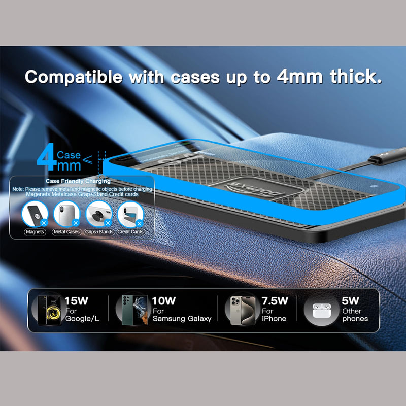 POLMXS Wirpad Wireless Charger Car Charging pad POLC 15W Fast Wireless Phone Charger Cell Phone Cordless Charging mat Compatible with iPhone 12/13/14/15 Series& Samsung Galaxy S21/S22/S23/24 (C1Y)