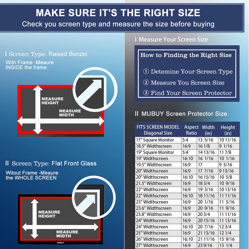 MUBUY 21.5 Inch Anti Glare Screen Protector Fit Diagonal 21.5 Inch Desktop Monitor 16:9 Widescreen, Reduce Glare Reflection and Eyes Strain, Fingerprint-Resist (18.75 Inch W x 10.55 Inch H)-2Pcs