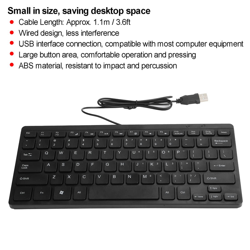 K1000 Wired USB Mini Keyboard, Waterproof Portable Keyboard Wired, Save Space, Plug and Play Compact Small Keyboard for Win PC