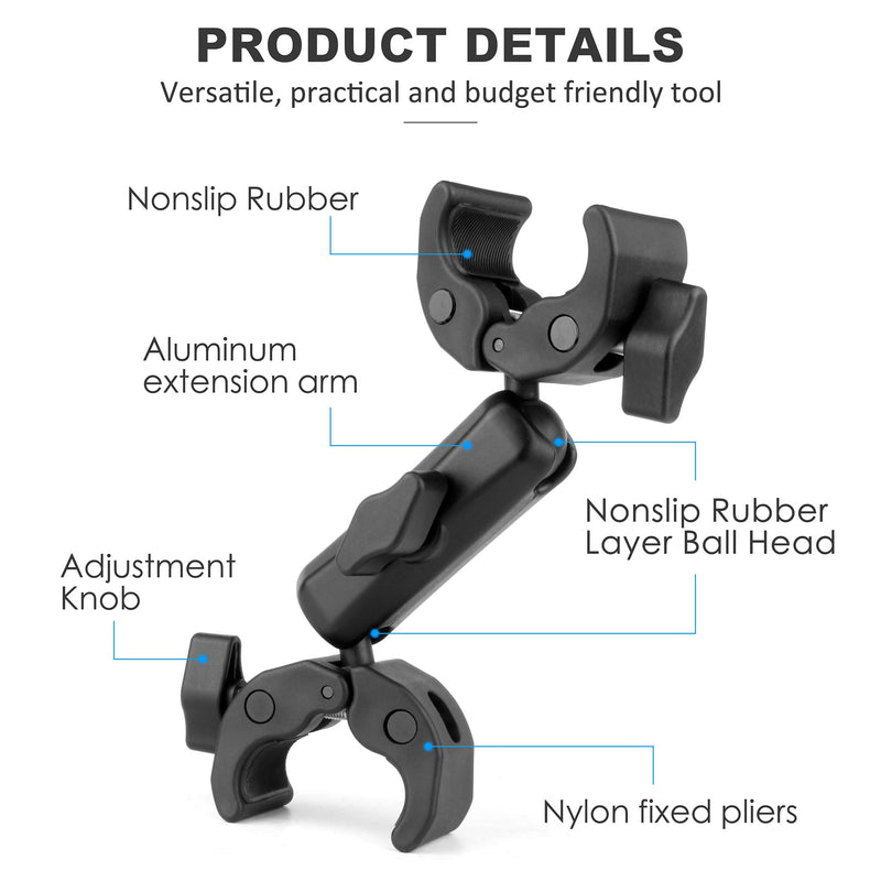[AUSTRALIA] - Double Super Clamp Camera Mount with Magic Arm for Chair/Photography Reflector/Light/Pole, Umbrella Clamp with 360° Rotation Double Ball Head Adapter for Golf Push Carts/Strollers/Wagons 