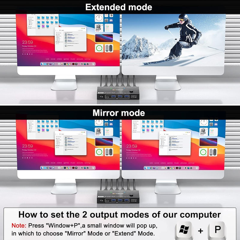 Displayport KVM Switch 2 Monitors 2 Computers 4K@60Hz,Camgeet USB3.0 Dual Monitor KVM Switches Displayport with 4 USB 3.0 Port for USB Device,Wired Remote and 2 Cable Included black 16 cm DP MST 2 Monitor 2 PC
