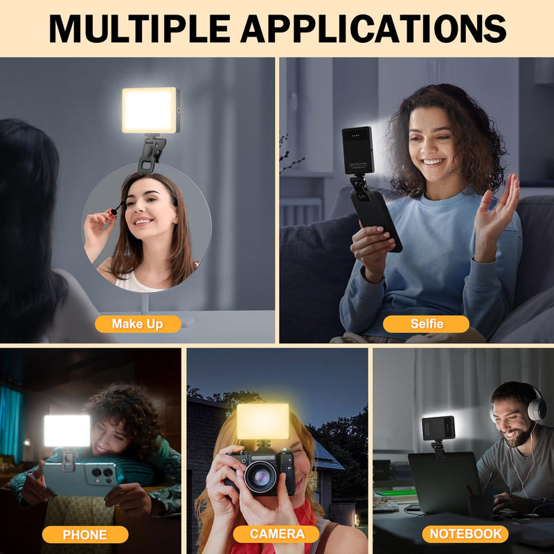 [AUSTRALIA] - Phone Light, 120 LED Selfie Light for iphone, 8000Mah Rechargeable Phone Light Clip Video Camera Light, Adjusted 3 Light Modes for Android, iPad, Laptop, for Makeup, TikTok, Vlog 