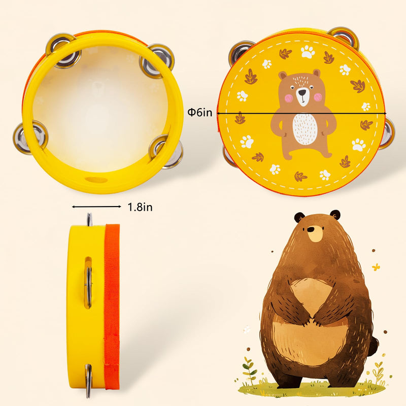 [AUSTRALIA] - Tambourines Musical Instrument for Kids and Adults, 6 inch Wooden Hand Held Drum Bell Tamborine with Birch Metal Jingles Percussion Hand Tambourine Educational Gift for KTV, Party, Game, Yellow Yellow Tambourine 