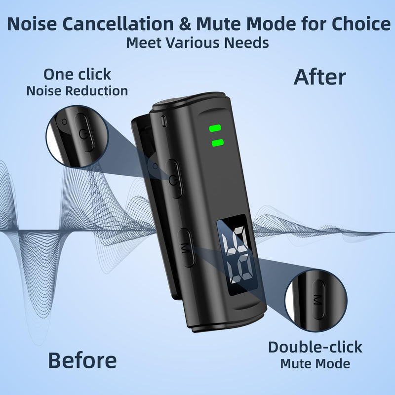 [AUSTRALIA] - Wireless Lavalier Microphone for iPhone 16 - USB C Phone Microphone for Video Recording with Noise Reduction Mini Mics 35H Charging Case 75FT Transmission Black TX-DM10B 