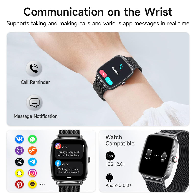 Smart Watch for Women, 1.85" HD Smartwatch Compatible iPhone/Samsung/Android (Answer/Make Calls), 100+ Sport Modes Fitness Tracker with Heart Rate/Sleep/SpO2 Monitor, IP68 Waterproof, Metal Band