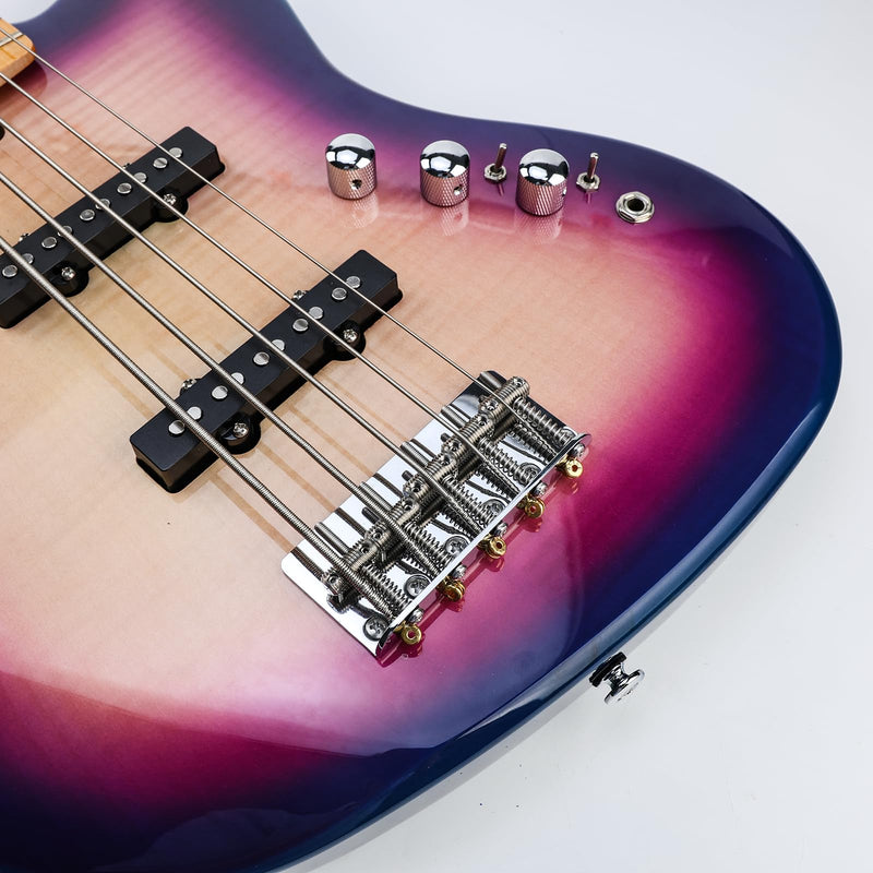 [AUSTRALIA] - Electric Bass Guitar Bridge with Stainless Steel Threaded Saddles Plate 5 String Fixed Bridge Compatible with Vintage style Fender Jazz Precision Bass Bridge Replacement Parts Chrome 5 Piece 