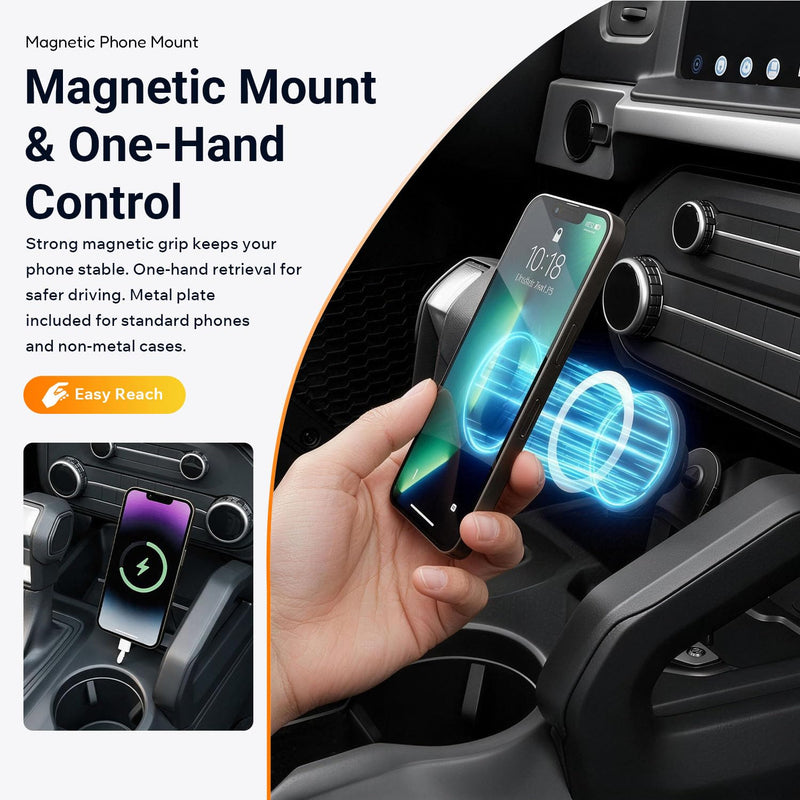 powoq 2/4 Door Magnetic Phone Mount Compatible with 2021-2026 Ford Bronco | Center Console Adjustable Phone Holder Replacement for 2021-2026 Ford Bronco Accessories