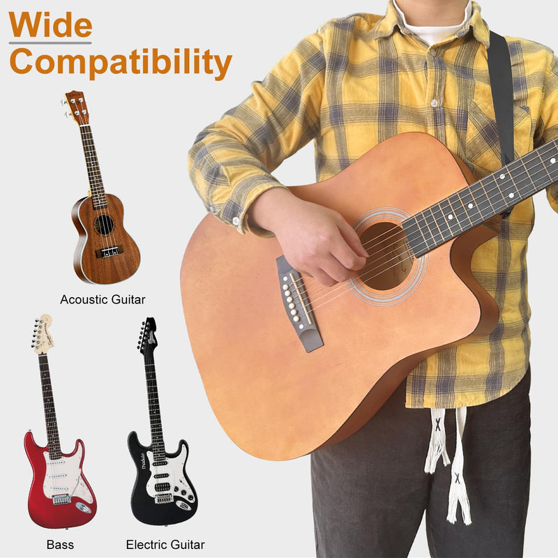 Guitar Strap, Silicone padded non-slip guitar straps with Guitar Plectrum Integrated Slot and Pull-Type Metal Buckle for Bass, Electric & Acoustic, Best Gifts for Kids, Guitarists(Leather Ends)
