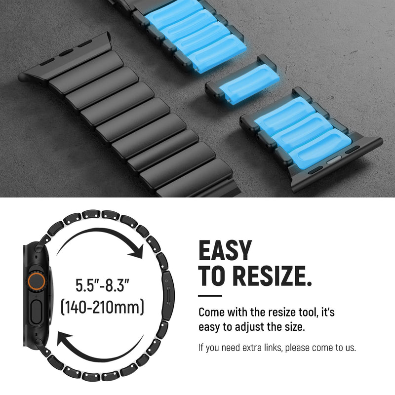 KADES Grade 2 Titanium Silicone Magnetic Band for Apple Watch Ultra 3 2 1 | Secure Clasp, Lightweight, Adjuatable, Dual-Layer Link, for Apple Watch 49mm Series 4-11 SE 46mm/45mm/44mm for Men Black-White (Glow in Dark Blue) 49/46/45/44/42mm(Series 3 2 1)