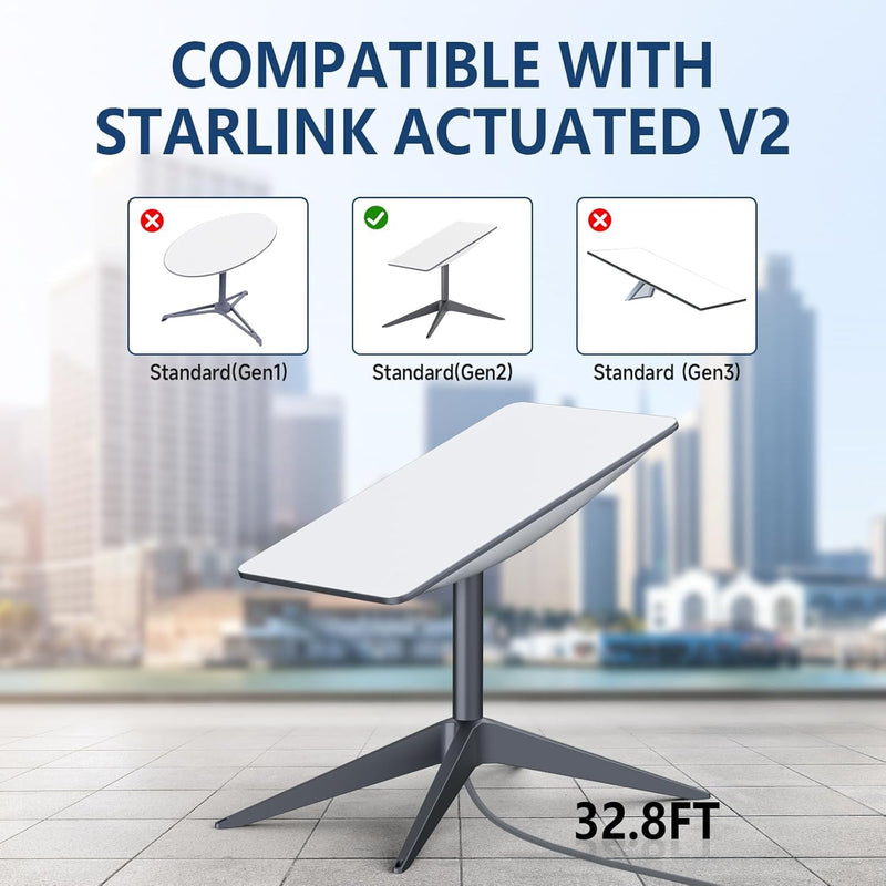 KOOWOD Replacement Cable for Starlink Actuated Gen 2, Waterproof Starlink Rectangular Satellite V2 Extension Cord High Speed Internet Wire Kit Accessories (32.8FT/10M) 32.8FT/10M