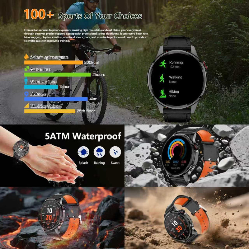 Smart Watch, GPS & Free Maps, AI, Bluetooth Call & Text, Health, Sleep & Fitness Tracker, 100+ Sport Modes, Waterproof, Long Battery Life, Waterproof, Compass, Barometer, 2 Bands Smartwatch for Men Black with GPS+Map