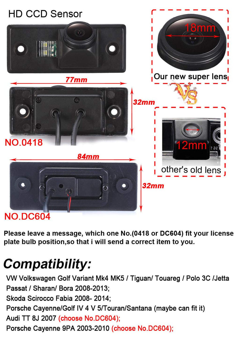 1280 * 720 Pixels car Rear View Backup Camera Parking Replacement for VW Golf Variant MK4 MK5 Touran Santana Tiguan Touareg Polo Jetta Passat Sharan Bora Skoda Scirocco Fabia Porsche Cayenne Golf IV4 Model 1=0418DJT