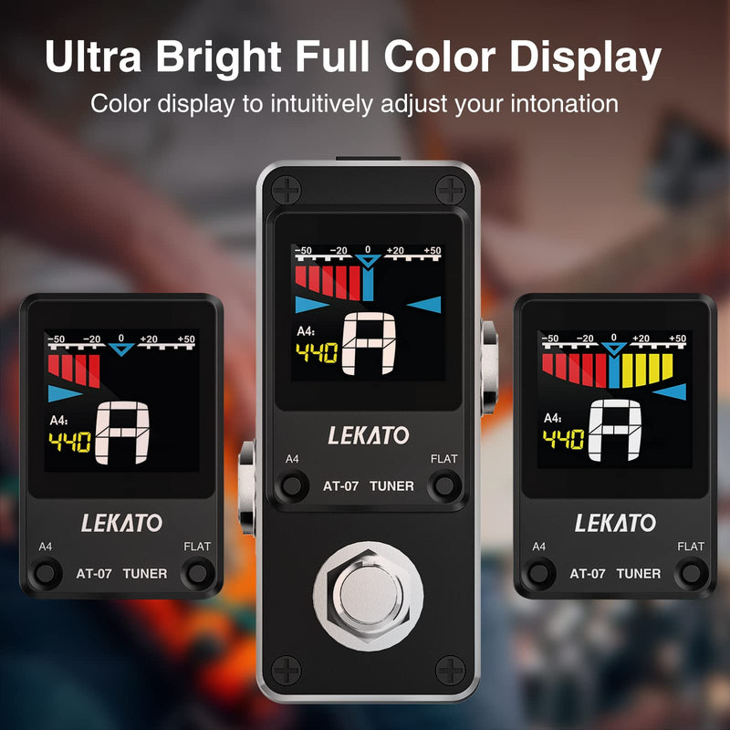 [AUSTRALIA] - LEKATO Guitar Tuner Pedal with True Bypass, Chromatic Tuner Pedal for Electric Guitar and Bass, Color Display Tuning Pedal with Mute, Pitch and Flat Tuning Black Tuner 