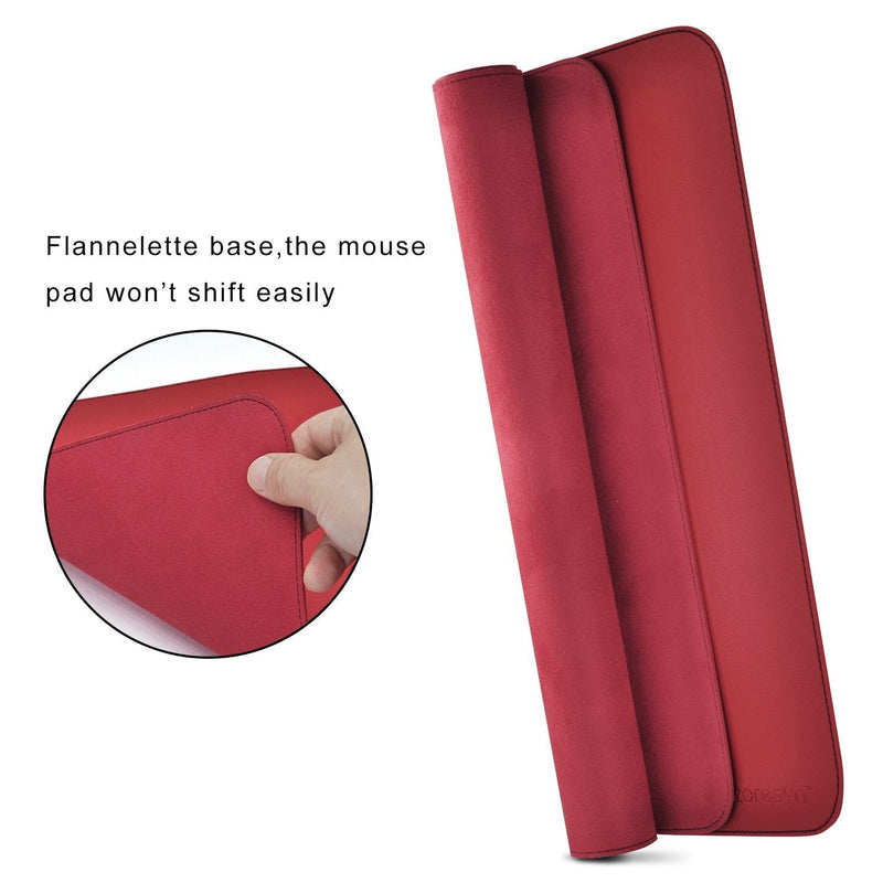 ZORESYN XL Large Mouse Pads (35"x16") - PU Leather Large Gaming Mousepad Desk Mat - Nonslip Base and Waterproof Desktop Keyboard Extended Mouse Mat (Red, X-Large) 90x40cm Red