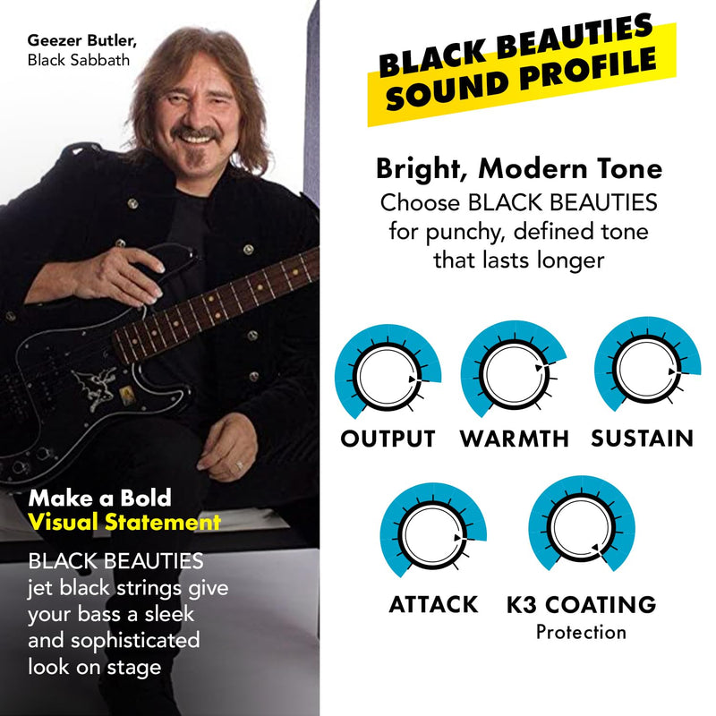 DR Strings - Black Beauties - Bass Guitar Strings 4-String Set - Light 40-100 - Black Bass Guitar Sting (BKB-40) 4-String(40-100) Bass Strings