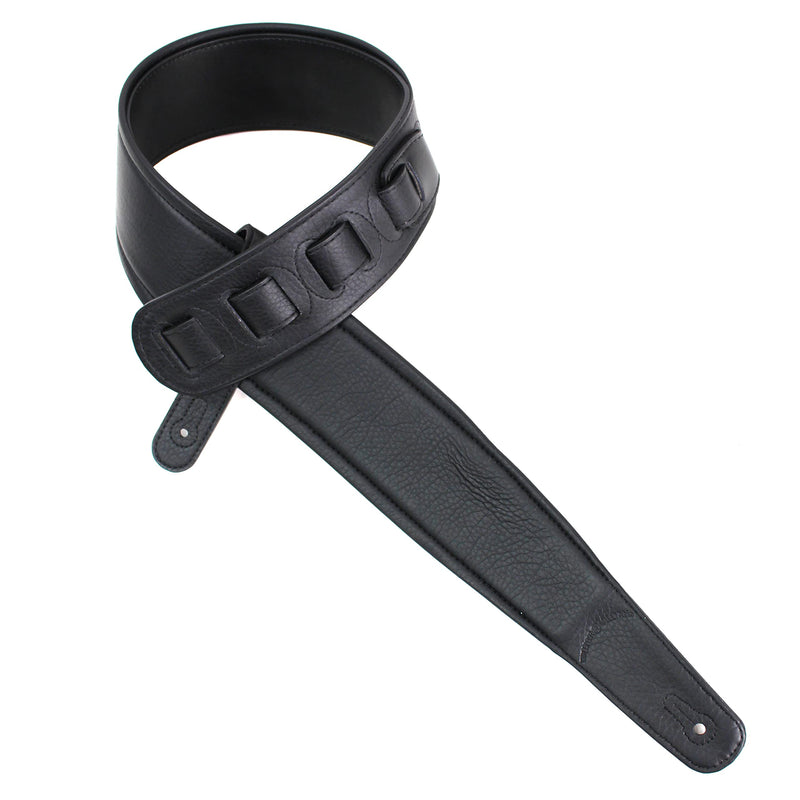 Walker And Williams KB-56-BLK Handmade 3" Wide Black Padded Guitar Strap With Carved Red Kokopelli Design On Premium Black Leather For Acoustic, Electric, And Bass Guitars