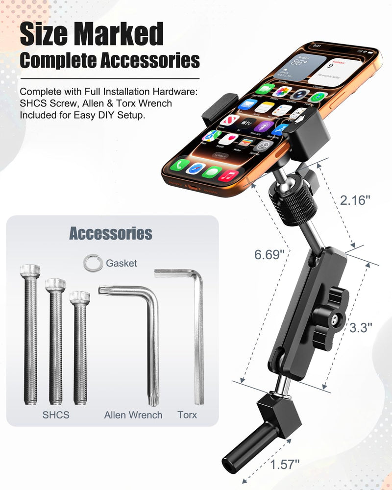 Charchendo Heavy-Duty Metal A-Pillar Grab Handle Phone Mount for Trucks | Secure Bolt-On Installation, Fits All Phones & Thick Cases up to 0.7", 360° Metal Swivel Arm, 2 Hex Keys Included