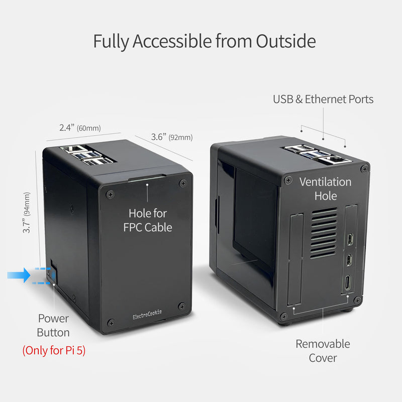 ElectroCookie Mini PC Case for Raspberry Pi 5 with M.2 NVMe SSD PCIe HAT and Active RGB Lighting Cooler (Black Case + M.2 HAT[X1001]) 2. Black Case + M.2 HAT (X1001)