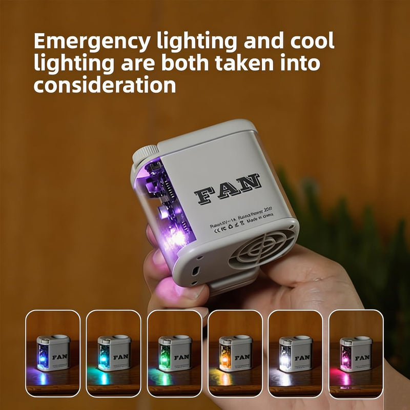 Portable Clip-on Waist Fan, 100-Speed Adjustment, LED Light, USB Rechargeable