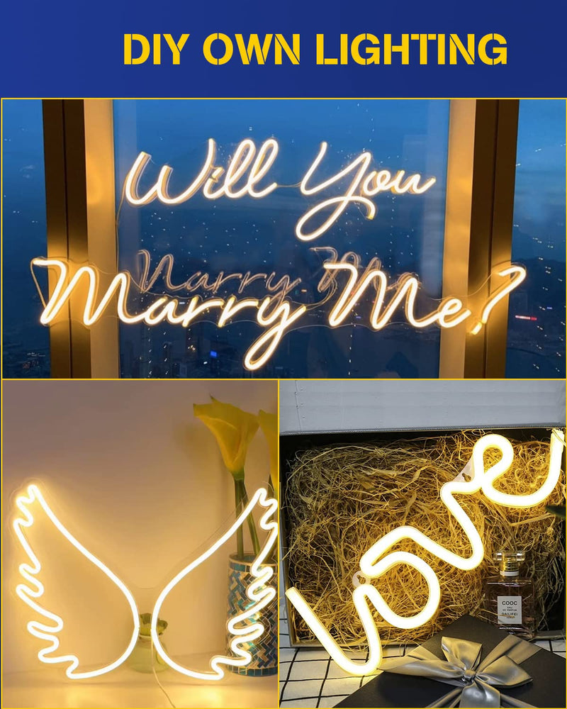 Warm White Neon LED Strip Light, DC 12V 600 SMD2835 LED Neon Rope Lights,Upgraded 16.4ft/5m Led Light Strips Flexible waterproof for Indoor/Outdoors Home Decoration/DIY Warm White