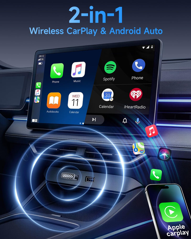 Ultra-Compact Wireless CarPlay Adapter – 65% Smaller Metal Housing, 2-in-1 for iPhone & Android, WiFi 6 & BT 5.4, Zero Latency, Plug & Play, Fits 800+ Cars (2015+) (Silver) silver