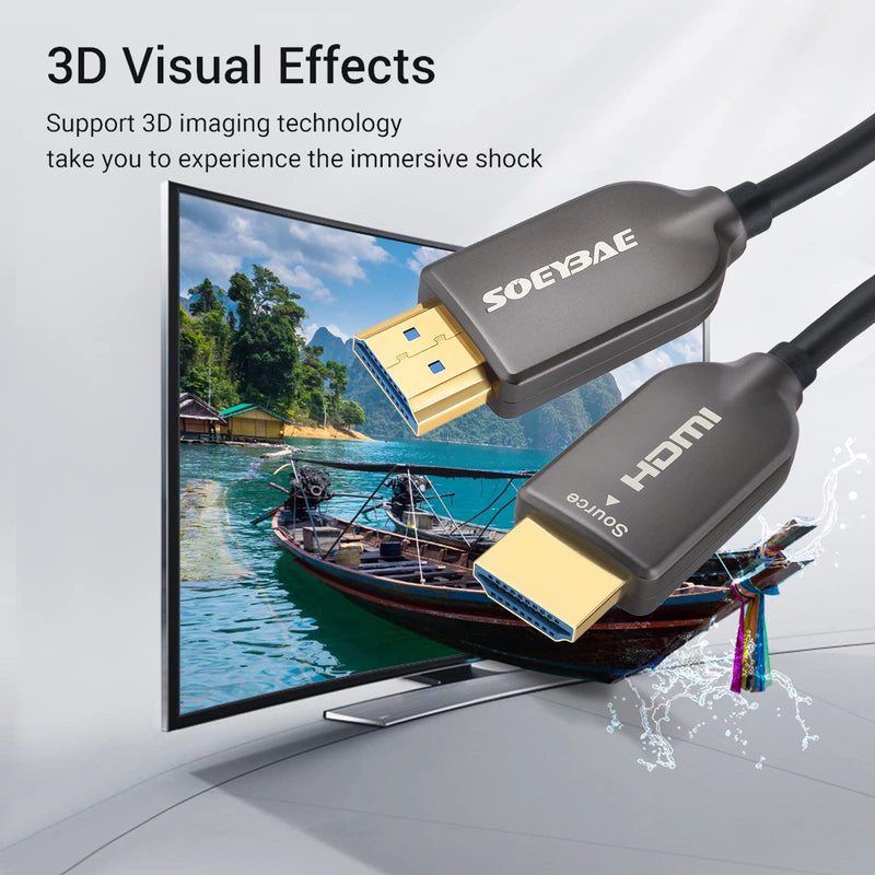 SOEYBAE 4K Fiber Optic HDMI Cable 65ft, Ultra High Speed 18Gbps, Support HDCP 2.2, ARC, 4K UHD, HD 1080p, Unidirectional Active 2.0 Cord, 3D for Laptop, Computer, Monitor, PS3, PS4, Blu-ray, Projector 4K Fiber Opitic(1pack)