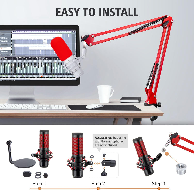 [AUSTRALIA] - SUNMON HyperX QuadCast Boom Arm - Red Boom Arm for Hyper x QuadCast with Red QuadCast Pop Filter, Sound Insulation and Noise Reduction, HyperX QuadCast Microphone Arm with 3/8" to 5/8" Adapter 