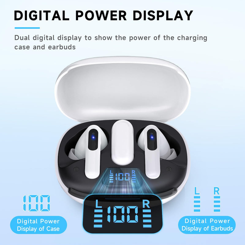 RYR Wireless Gaming Earbuds with Noise Cancelling Mic, 2.4Ghz & Bluetooth | 20ms Low Latency, LED Display, 36H Playtime for Meta Quest 3/2, PS5, PS4, VR, Switch, Steam Deck, PC, Phone White