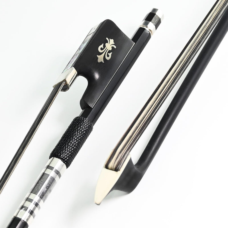 4/4 Full Size Cello Bow Advanced Carbon fiber Bow with Black Hair and White Hair Mixed Unique Design