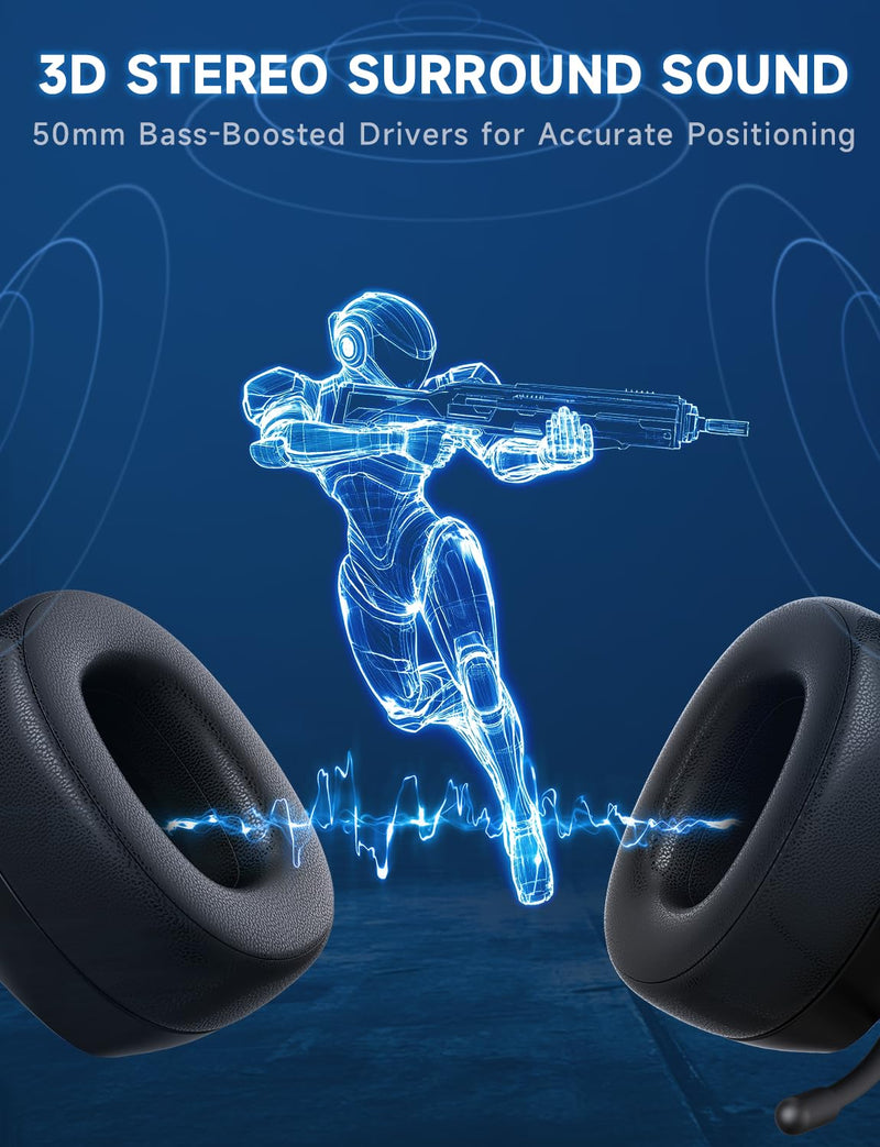 [AUSTRALIA] - Gvyugke 2.4GHz Wireless Gaming Headsets for PS5, PS4, PC, Switch - Bluetooth 5.3 Gaming Headphones with Noise Canceling Mic, 7.1 Surround Sound, 70H Battery, Blue Lighting - Matte Black 
