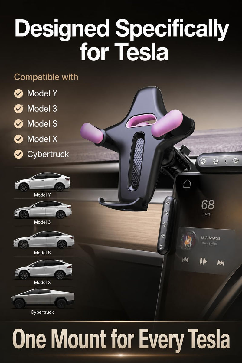 TFORESTER Tesla Phone Mount for Model Y/Model 3 / Model S/Model X/Cybertruck, Adjustable Car Phone Holder for Tesla Screen, Stable Cell Phone Mount with Clamp Design,-Gray 7.2 Gray
